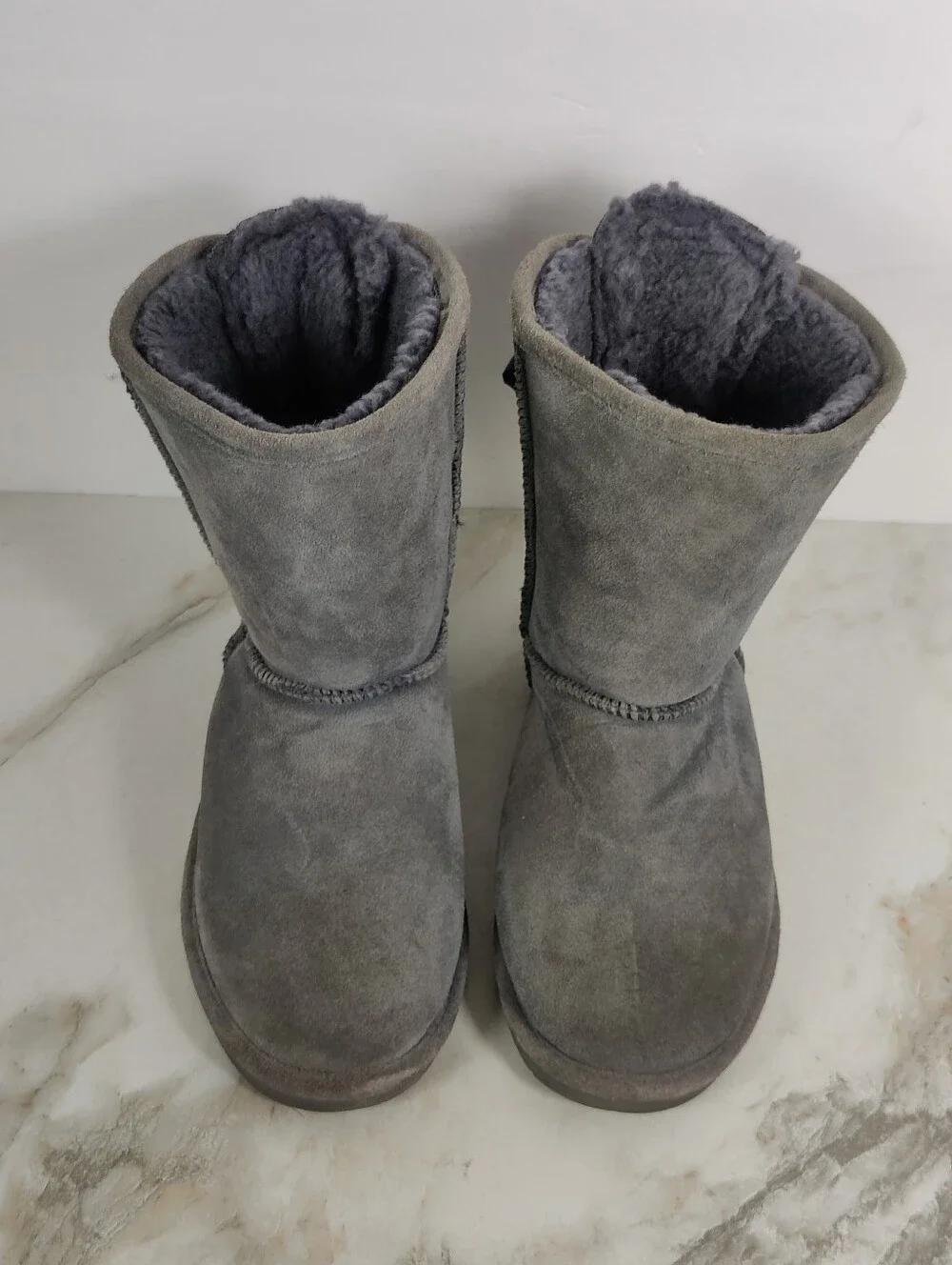 BearPaw Women's Grey Suede Tie Up Bow Winter Boots, Sz 10